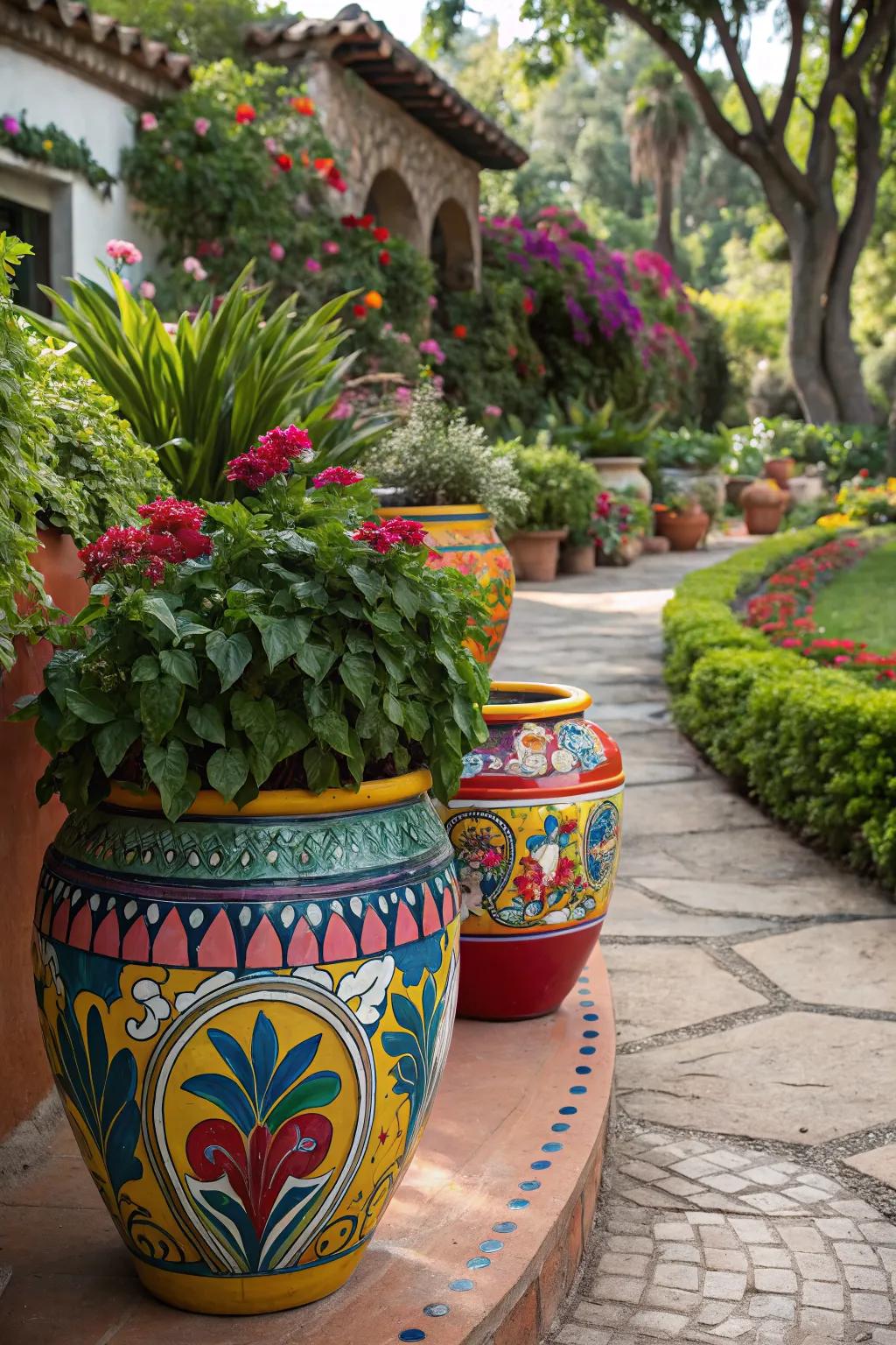 Mexican pottery adds cultural richness to your garden.