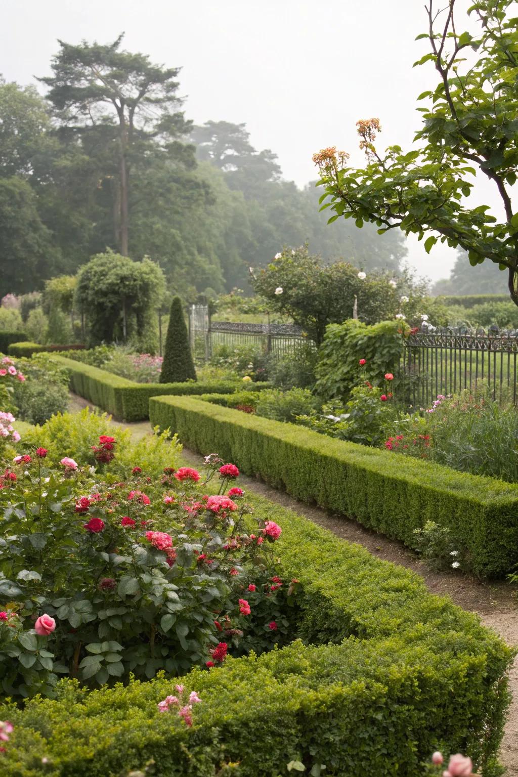 Hedges and plants create a private oasis without closing off the garden.