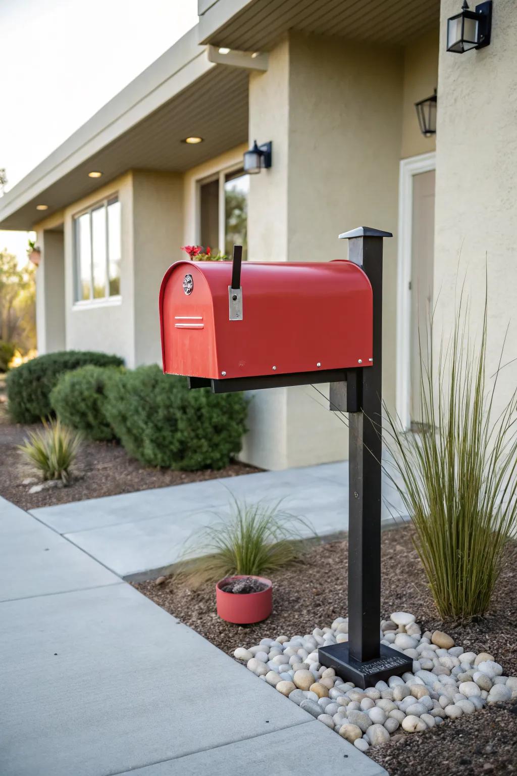 A vibrant mailbox that adds a pop of retro color to any home.