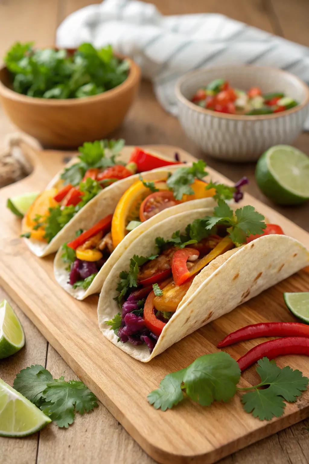 Vibrant veggie tacos ready to delight your taste buds.