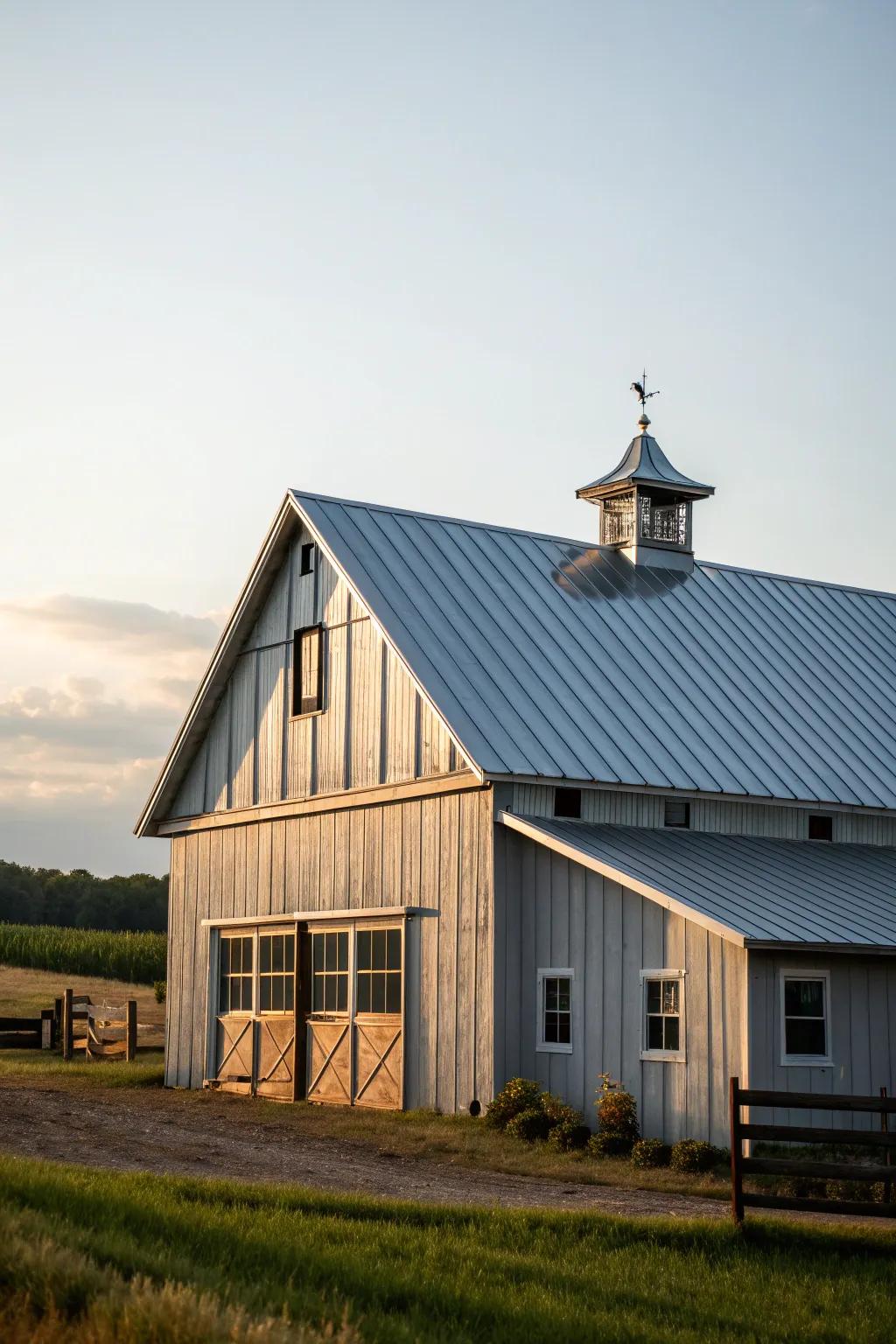 A modern barn house with a durable and stylish metal roof.