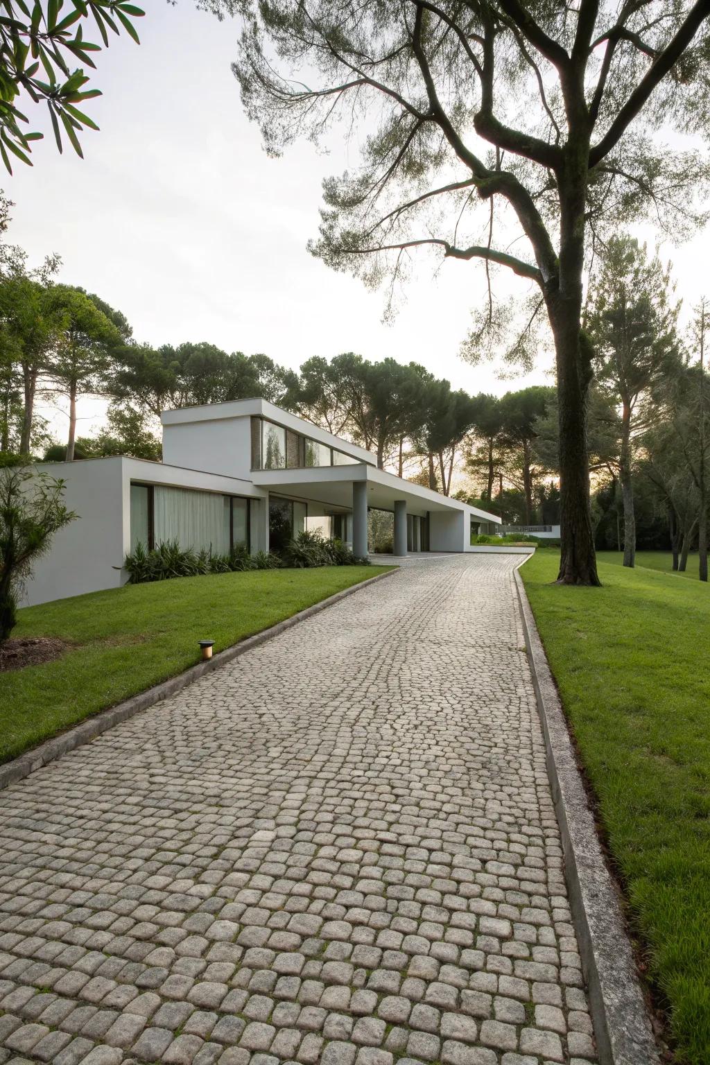 Straight-line cobblestones offer a sleek and modern appeal.