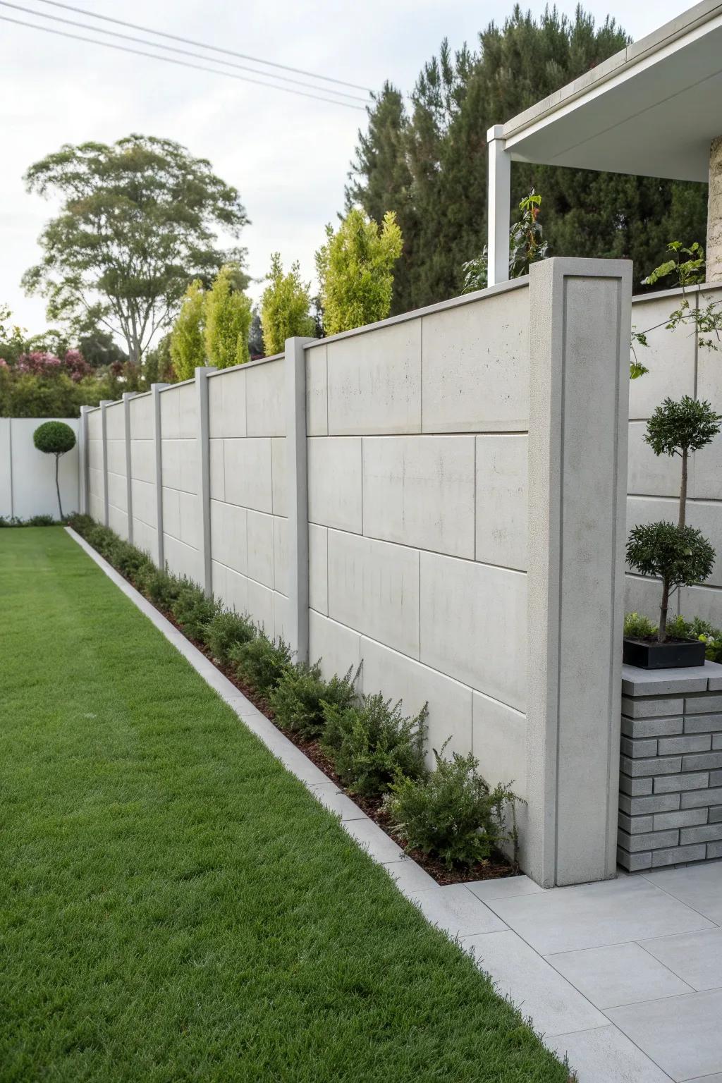 Concrete privacy elements add seclusion and style to your yard.