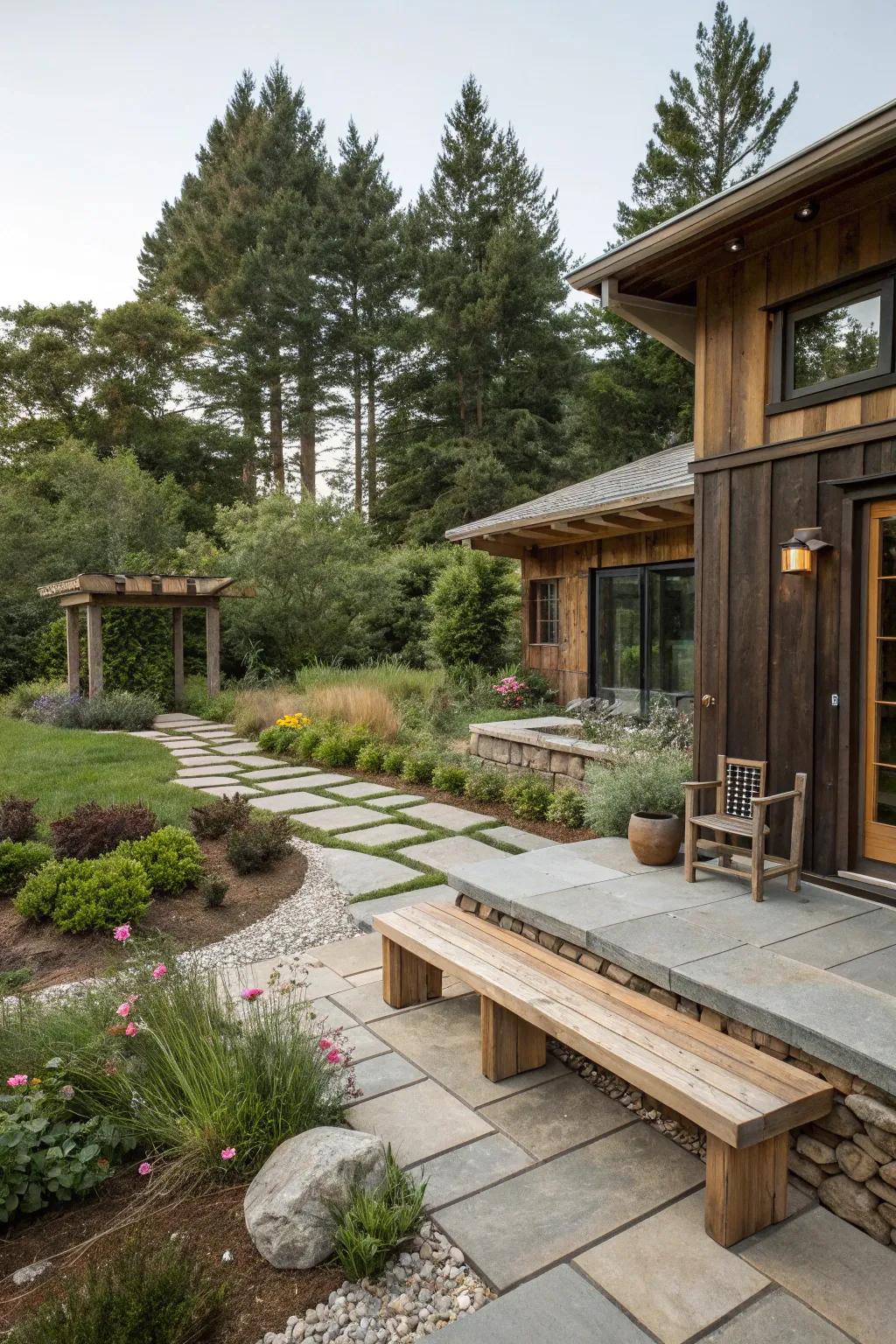 Mixed material patios add texture and interest to outdoor spaces.