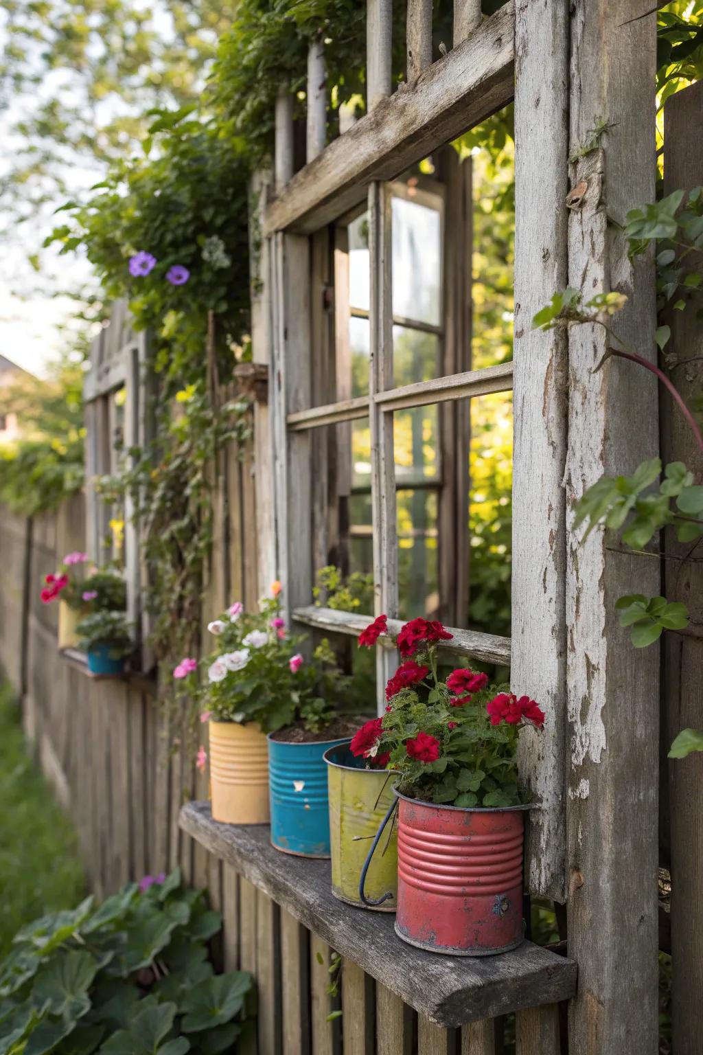 Transform your fence with upcycled materials for a unique touch.