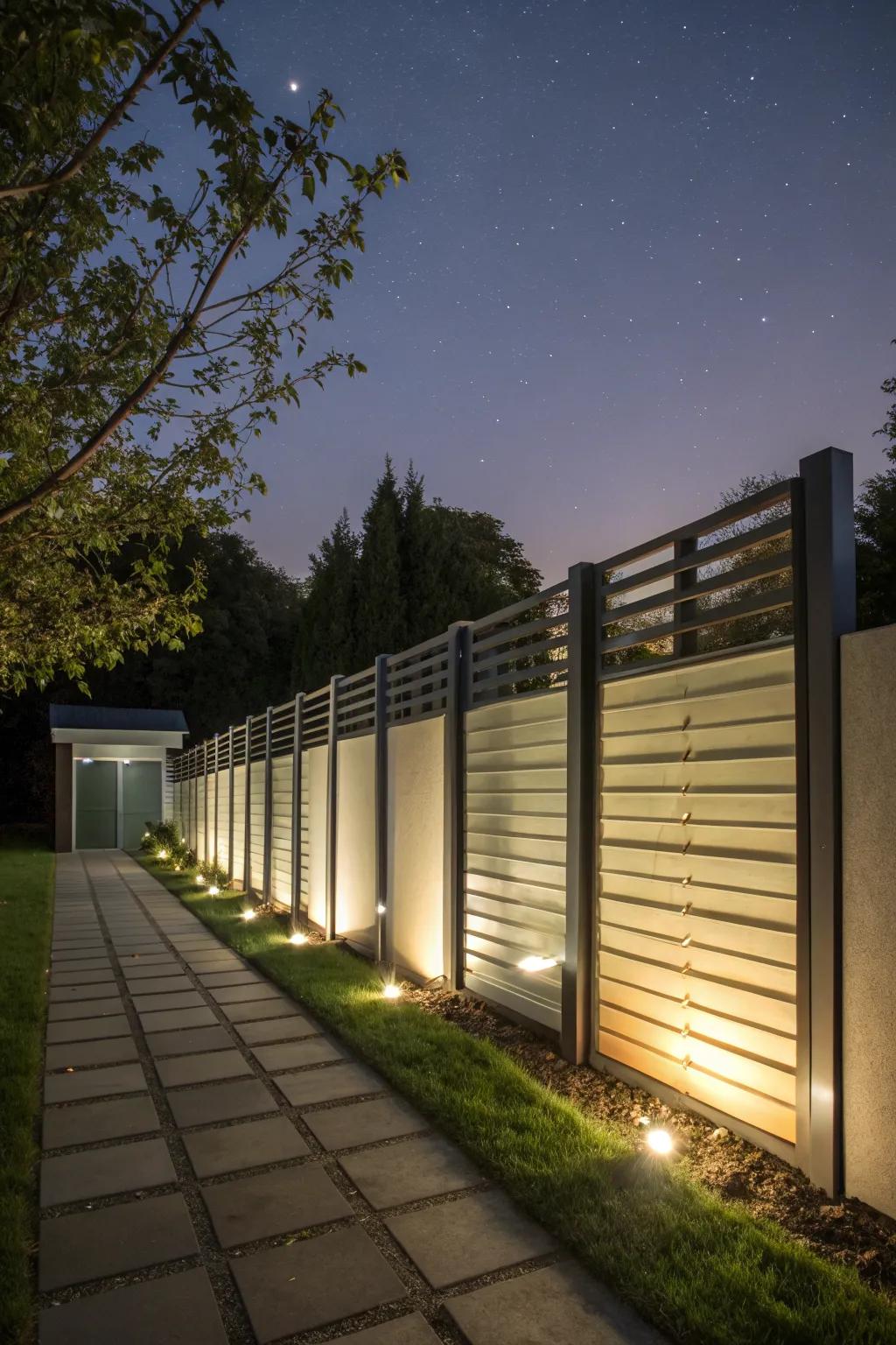 Backlit panels make a bold statement in a modern outdoor space.