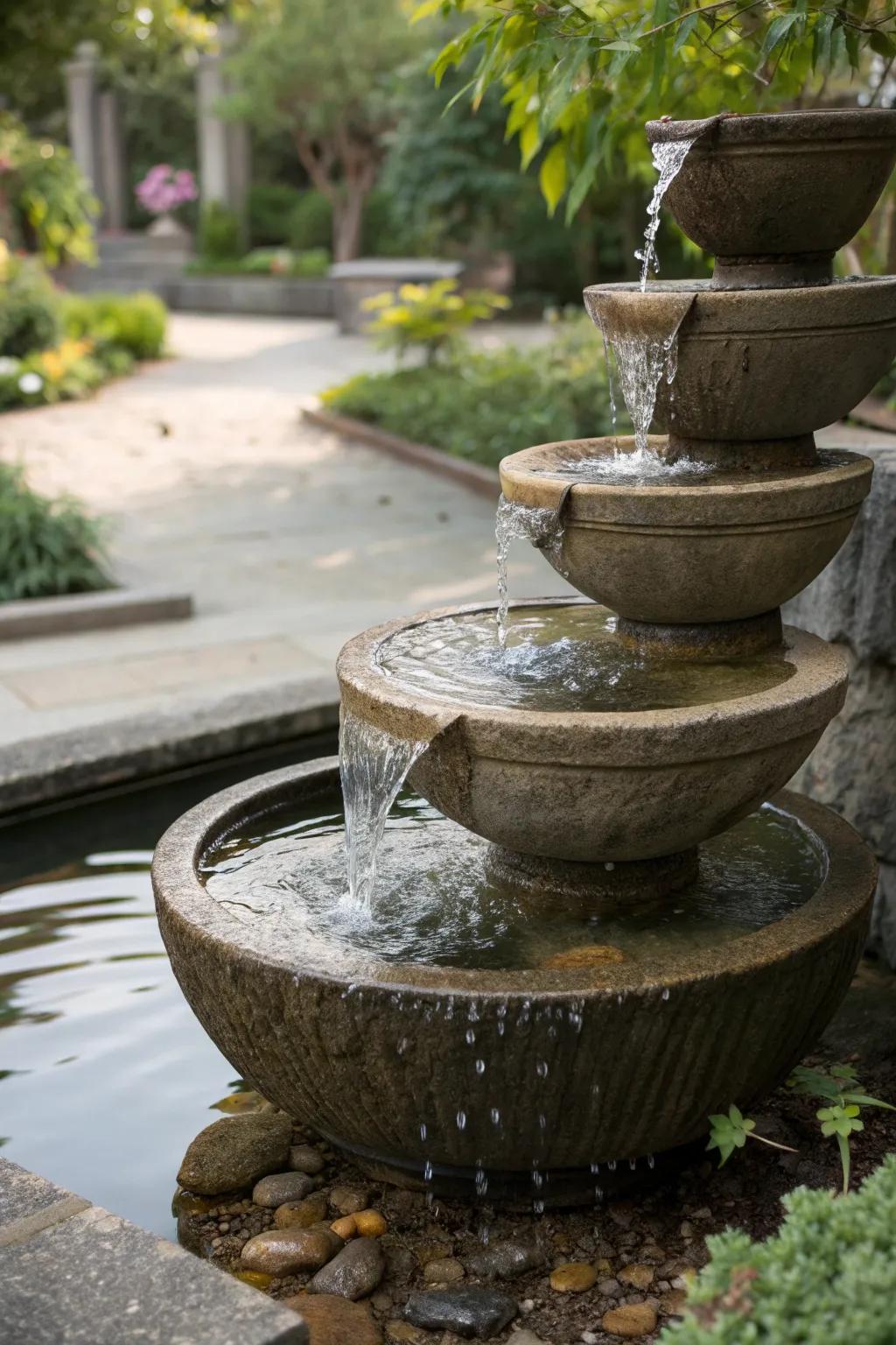 Add interest with a bowl-on-bowl fountain design.