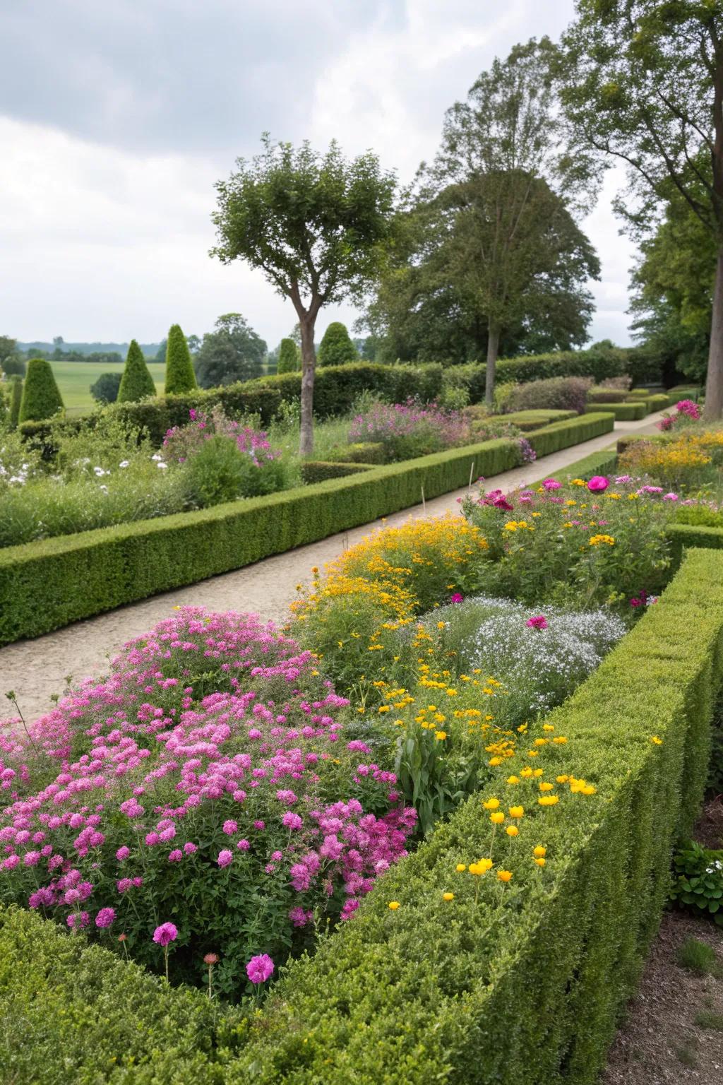 Mix of formal hedges and informal wildflower beds