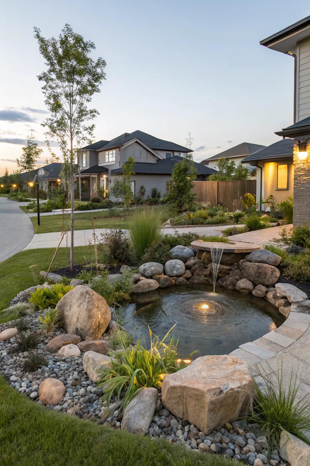 Water features bring tranquility and elegance.