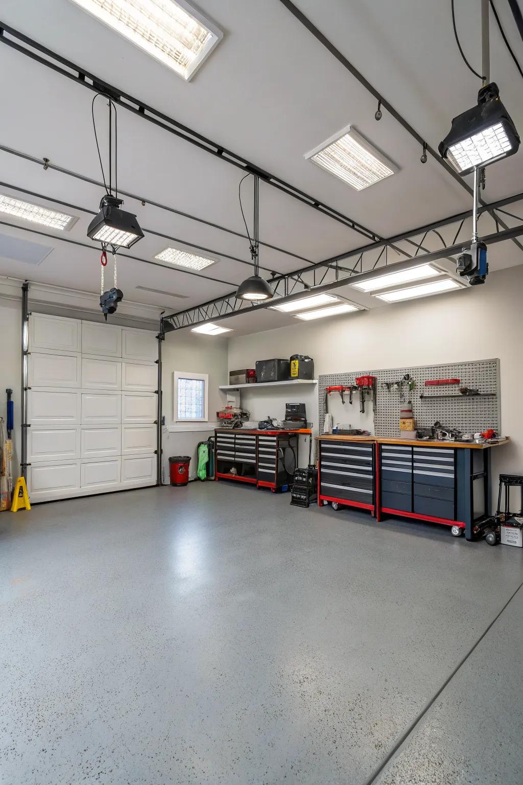 Multi-functional lighting for a garage that does it all.