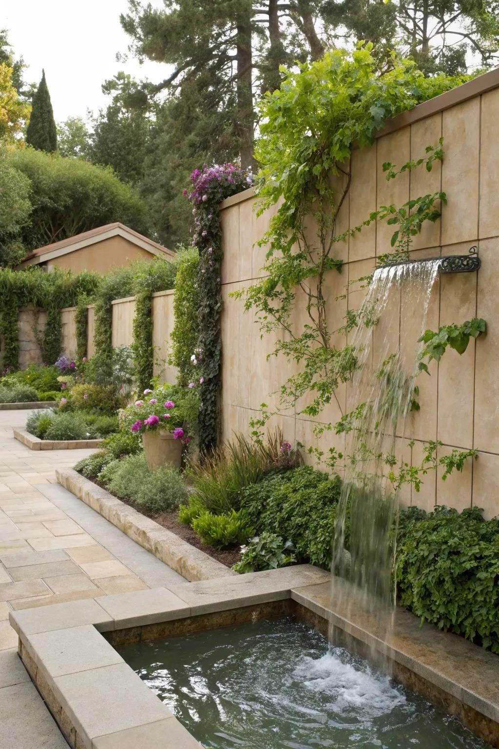 Water features add tranquility and beauty to garden walls.