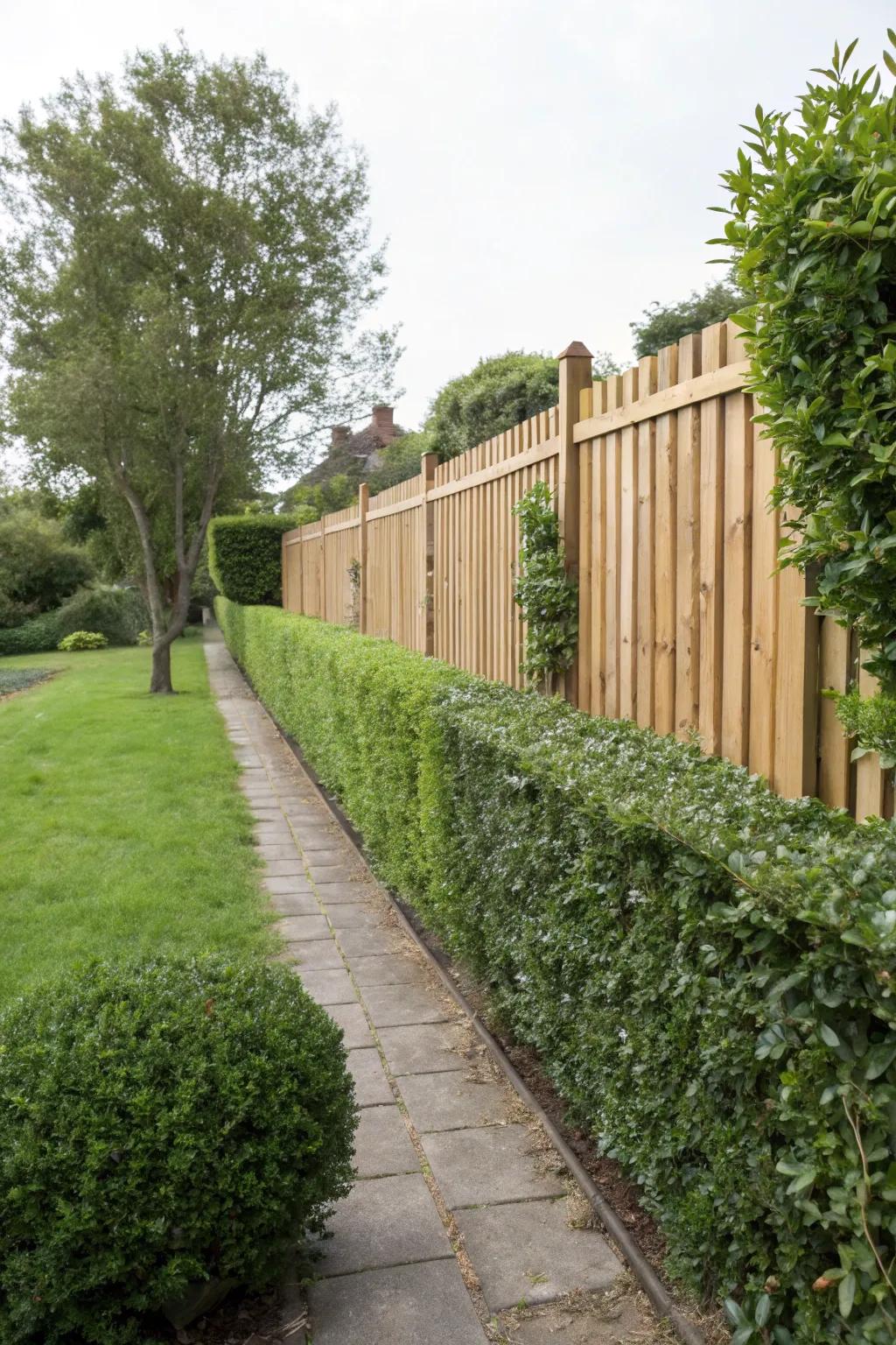 A privacy hedge and fence combo offers the best of both worlds.