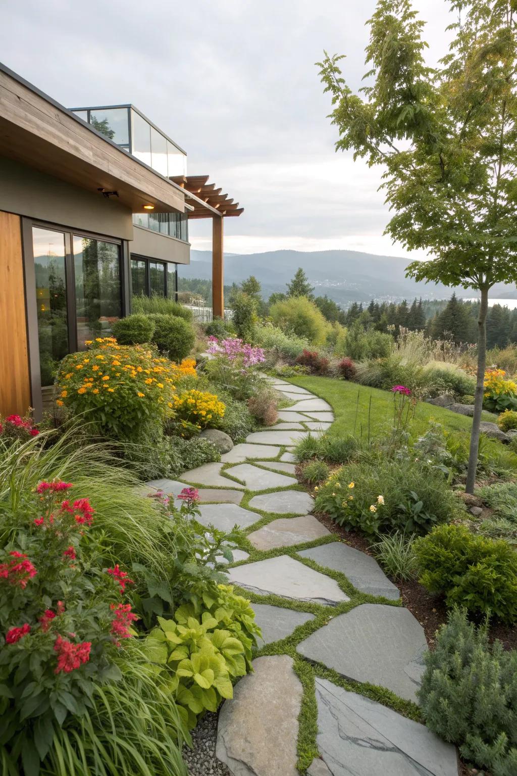 Pathways guide and enhance the landscape.