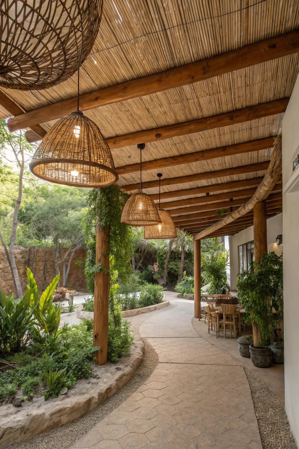 Bring nature into your lighting with wooden or rattan fixtures.