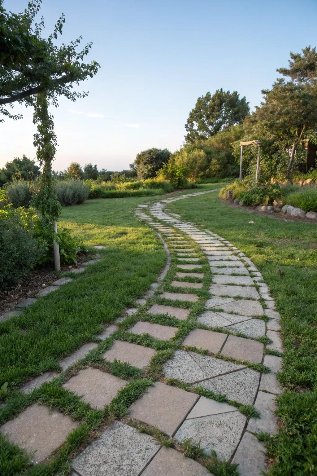 Combine pavers with grass for a fresh, vibrant design.