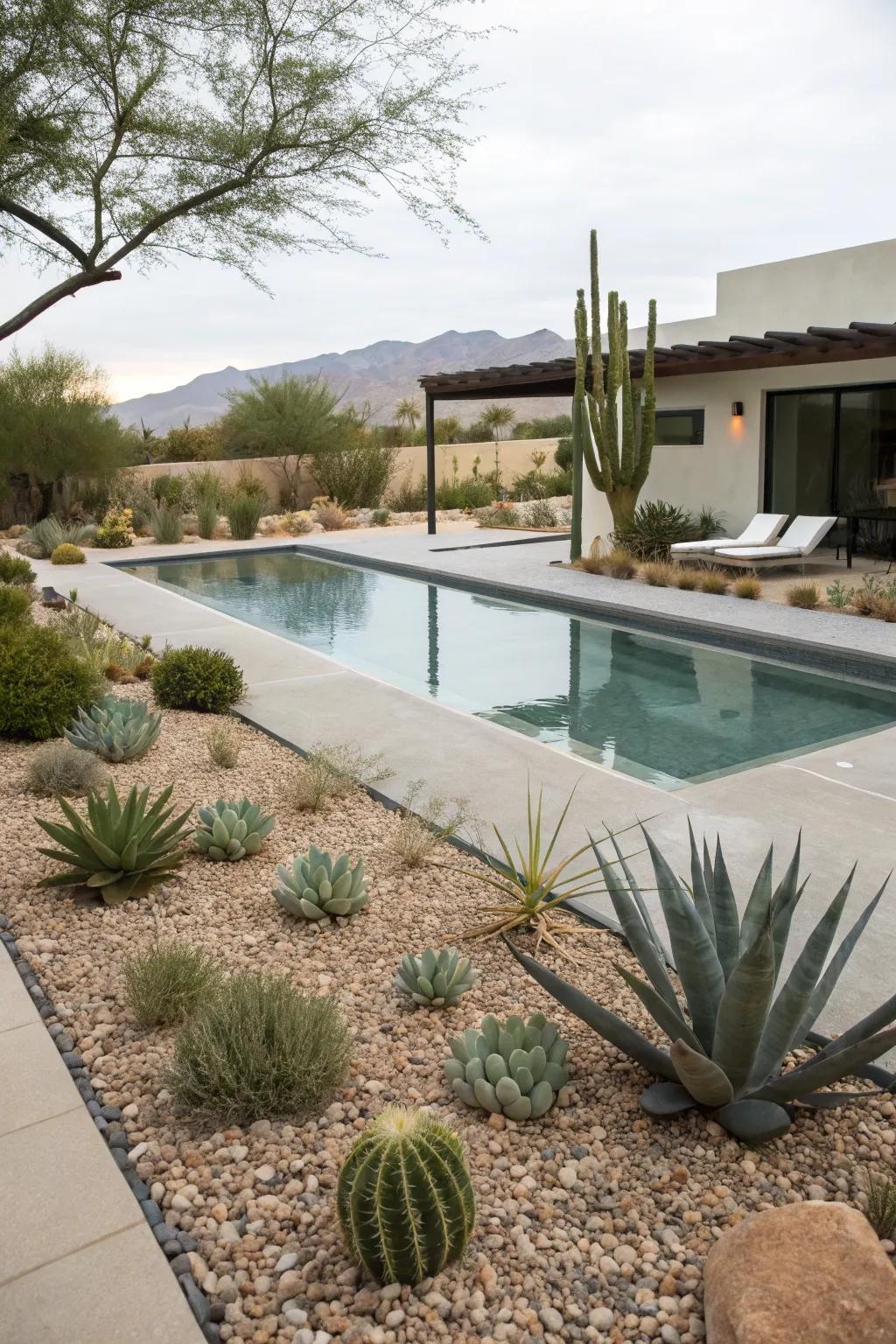 Desert-style xeriscaping for low-maintenance beauty.