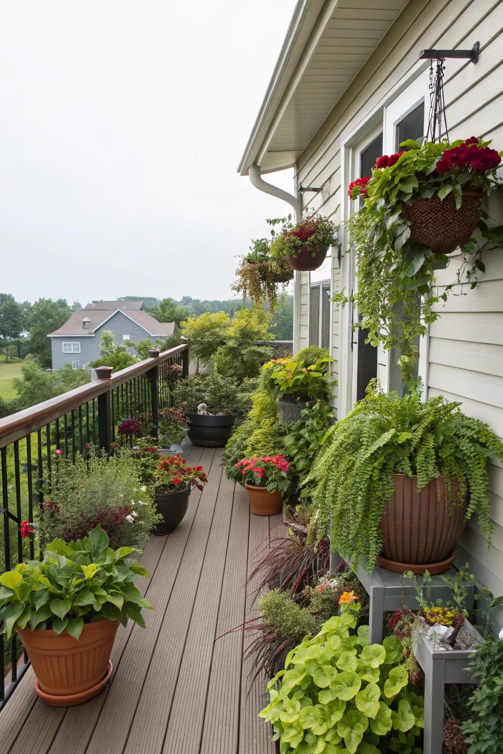 Lush greenery enhancing the deck experience.