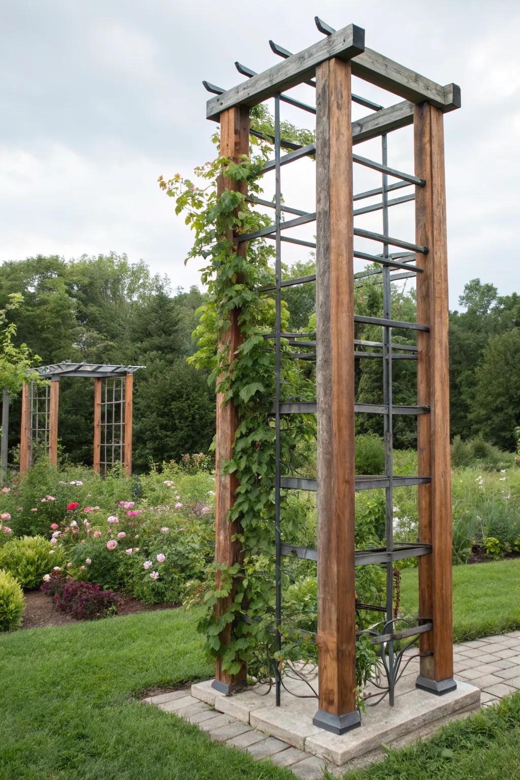 Rustic and modern elements blend beautifully in this trellis.