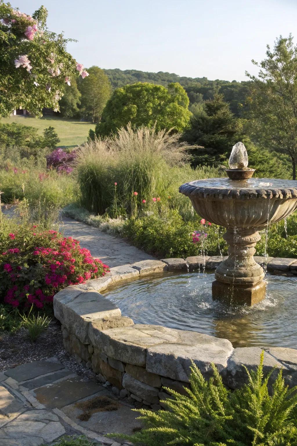 An organic stone water feature for a natural look.