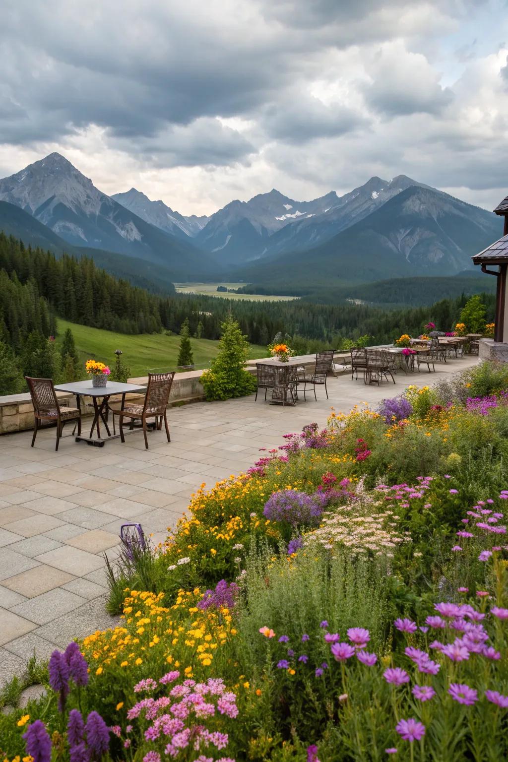A wildflower meadow adds color and life to your patio setting.
