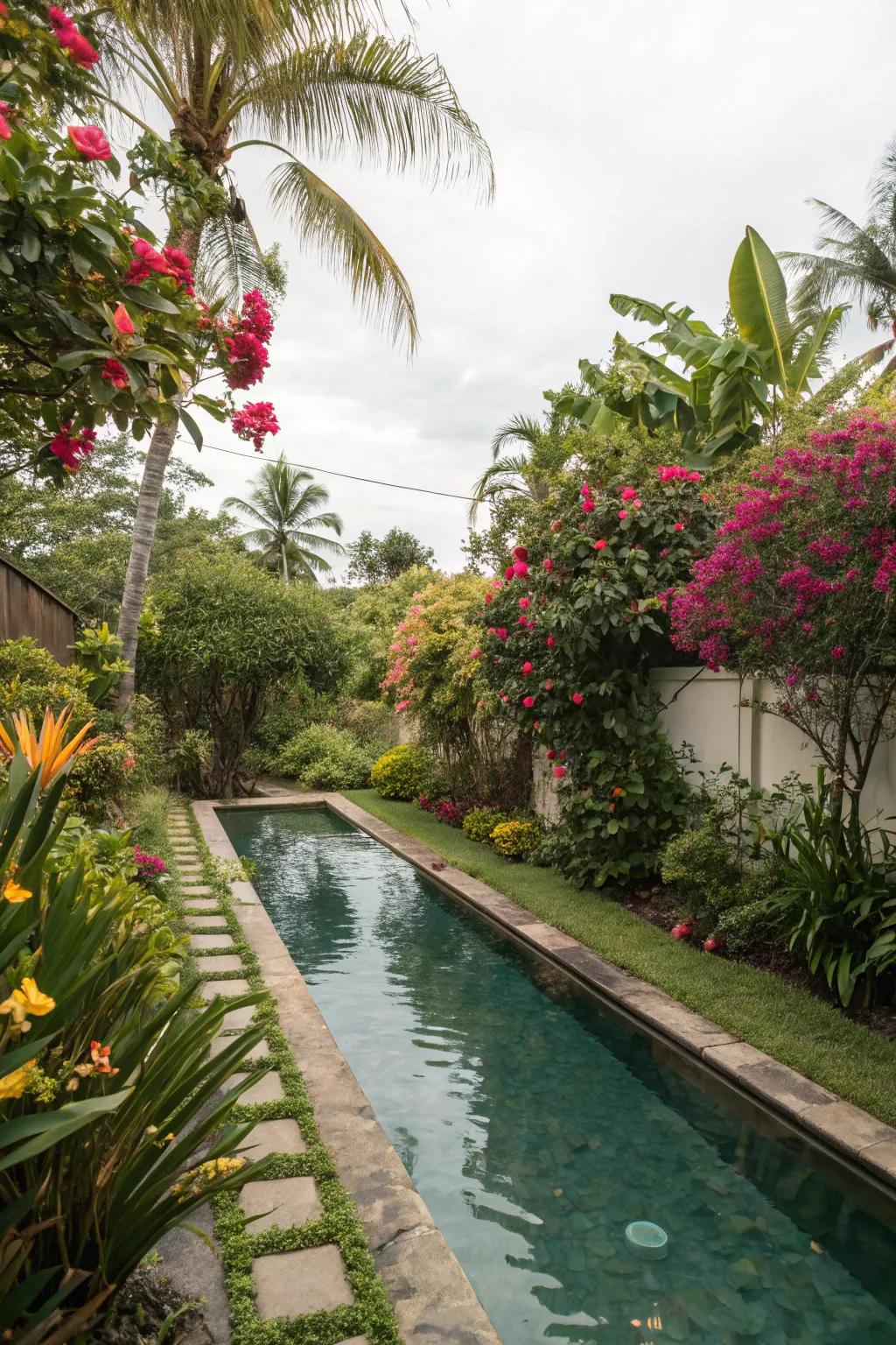 A tropical-themed narrow pool offering an exotic escape.