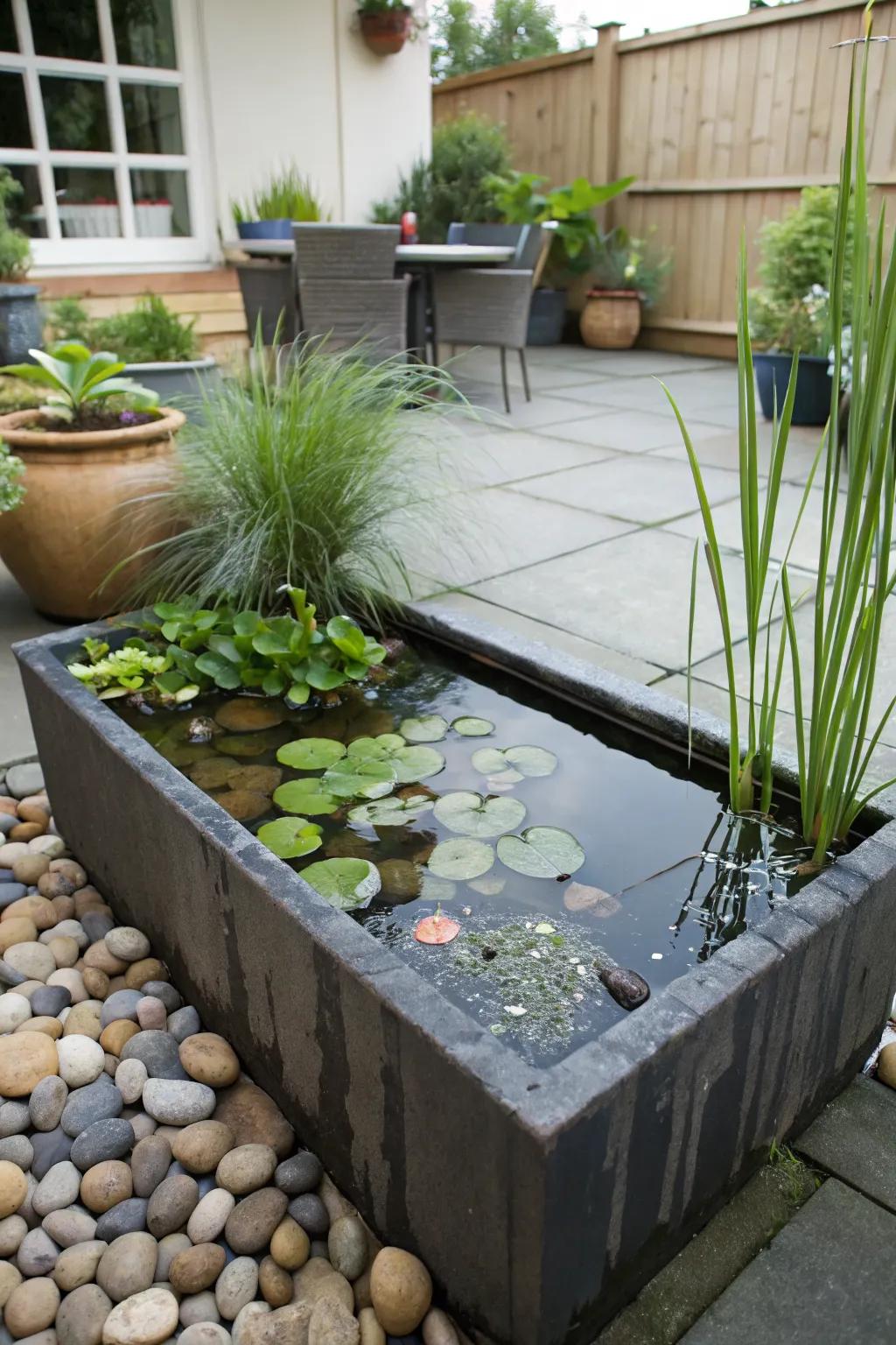 A compact container pond perfect for patios.