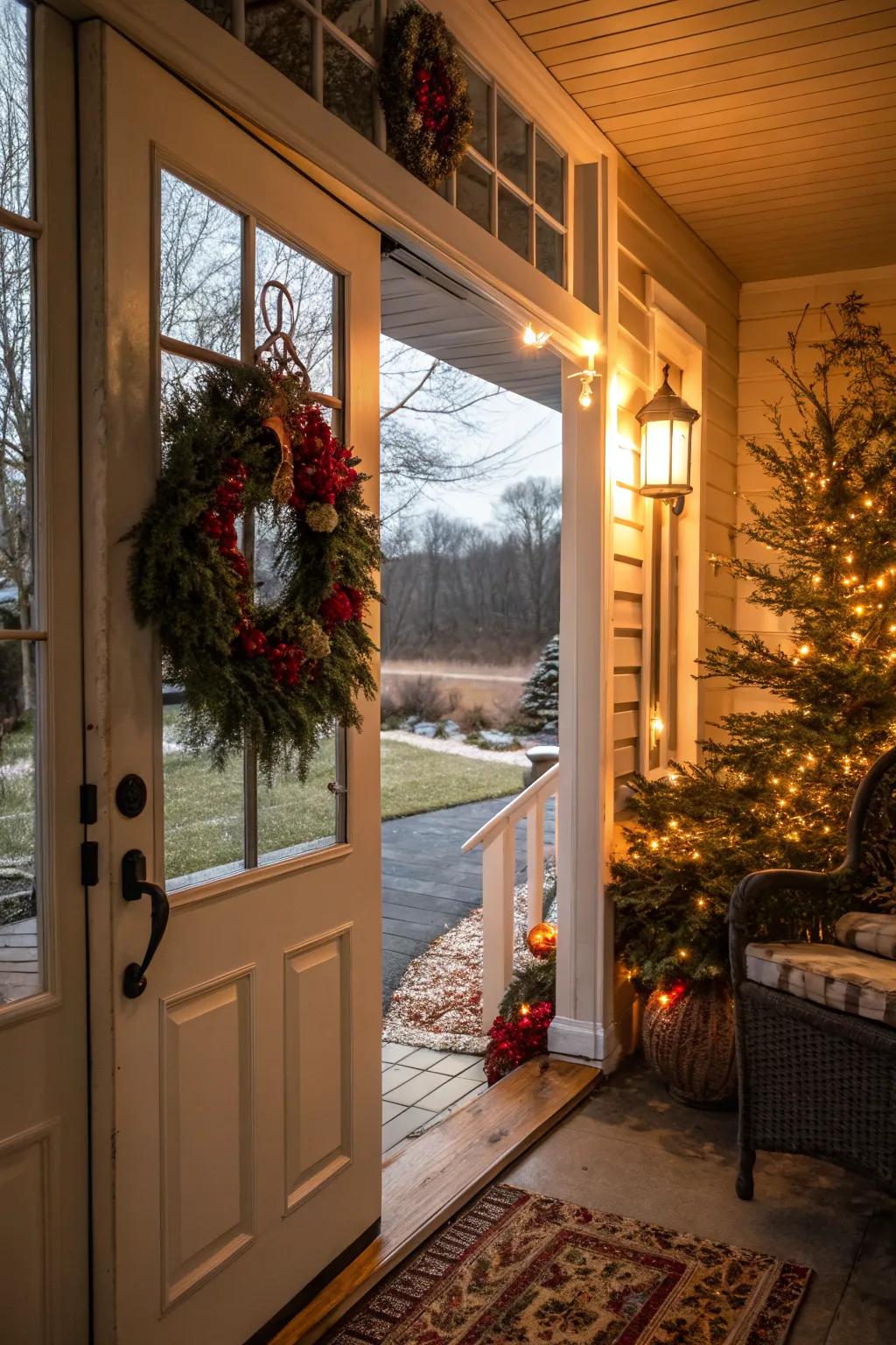 Seasonal styling keeps your entryway lively.