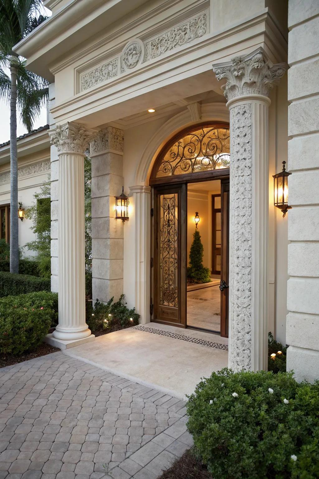 Faux columns add an elegant touch to the doorway.