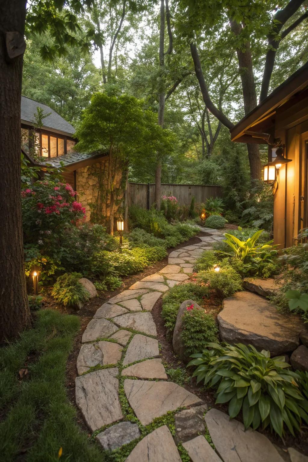 Stone pathways add elegance and guide you through your garden.