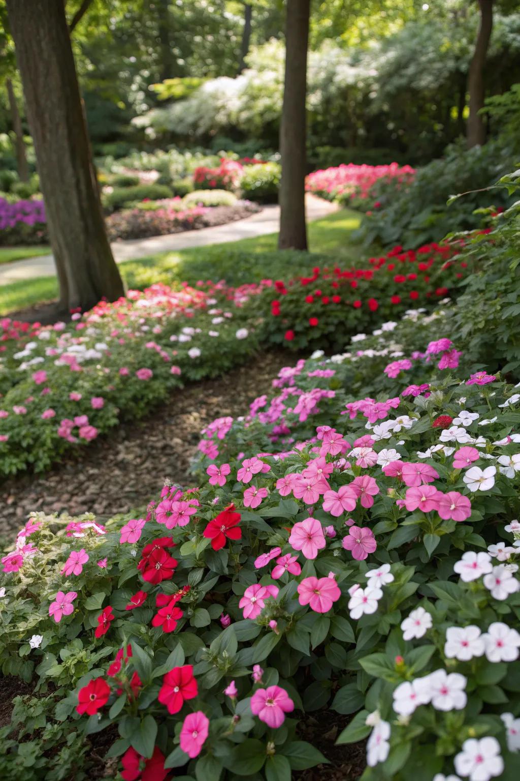 Colorful blooms add cheer to shaded spots.