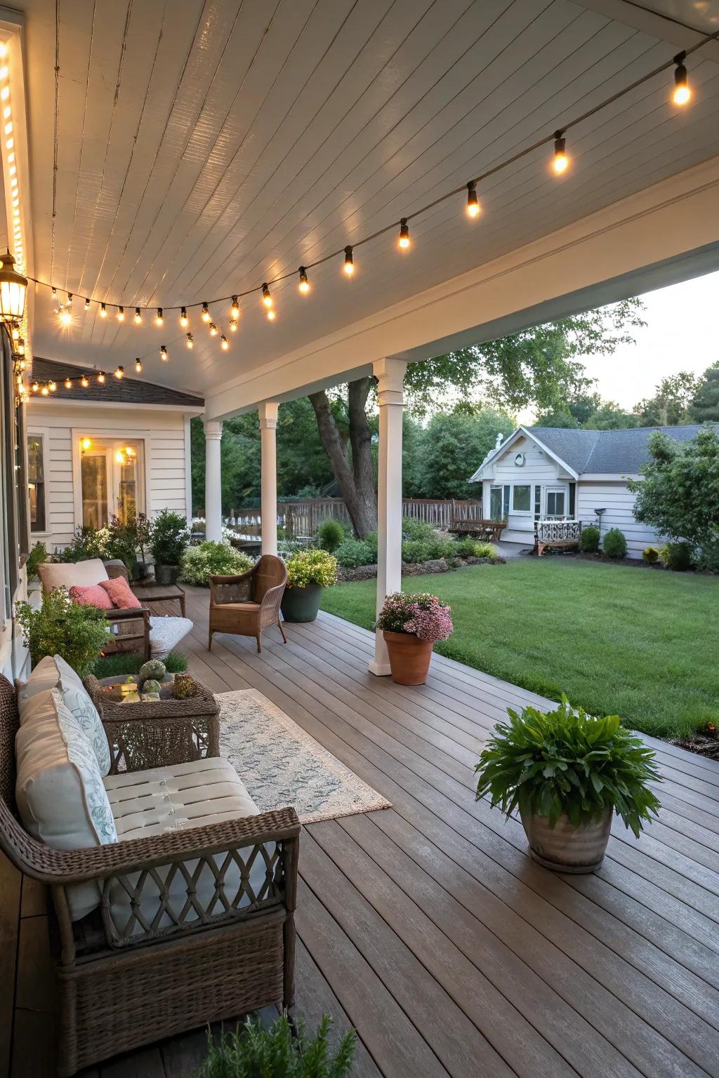 A spacious open layout maximizes the porch's social potential.