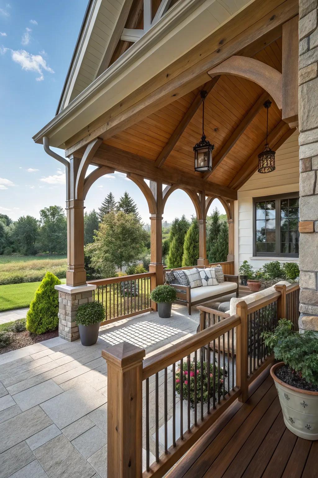 Charming railings enhance the safety and style of this porch.