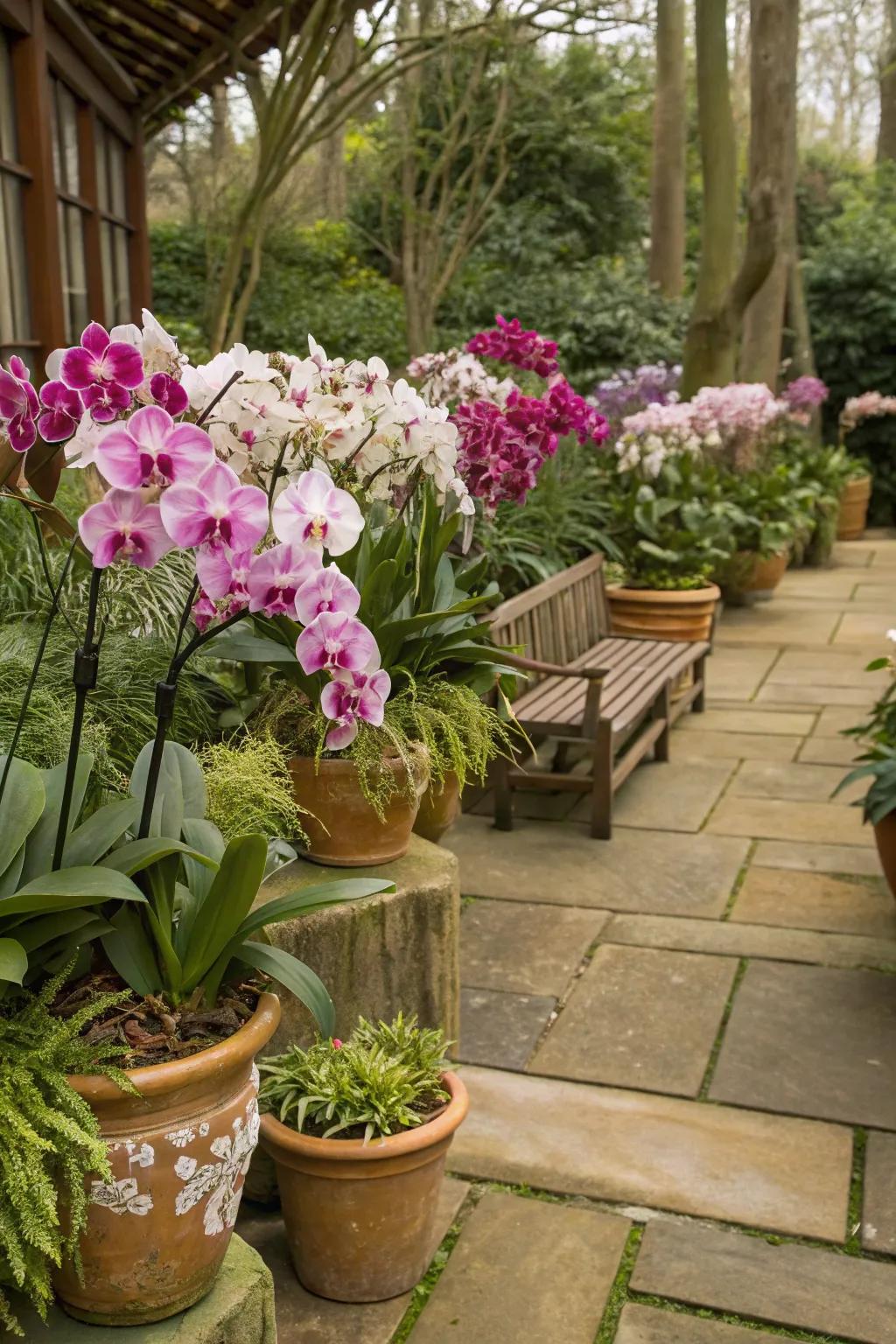 Potted orchids offering flexible and creative arrangement options.