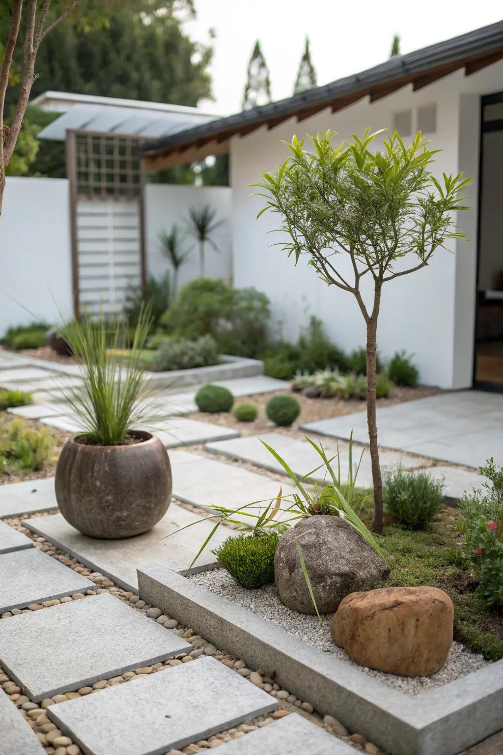 Minimalist planting creates a balanced, harmonious garden.