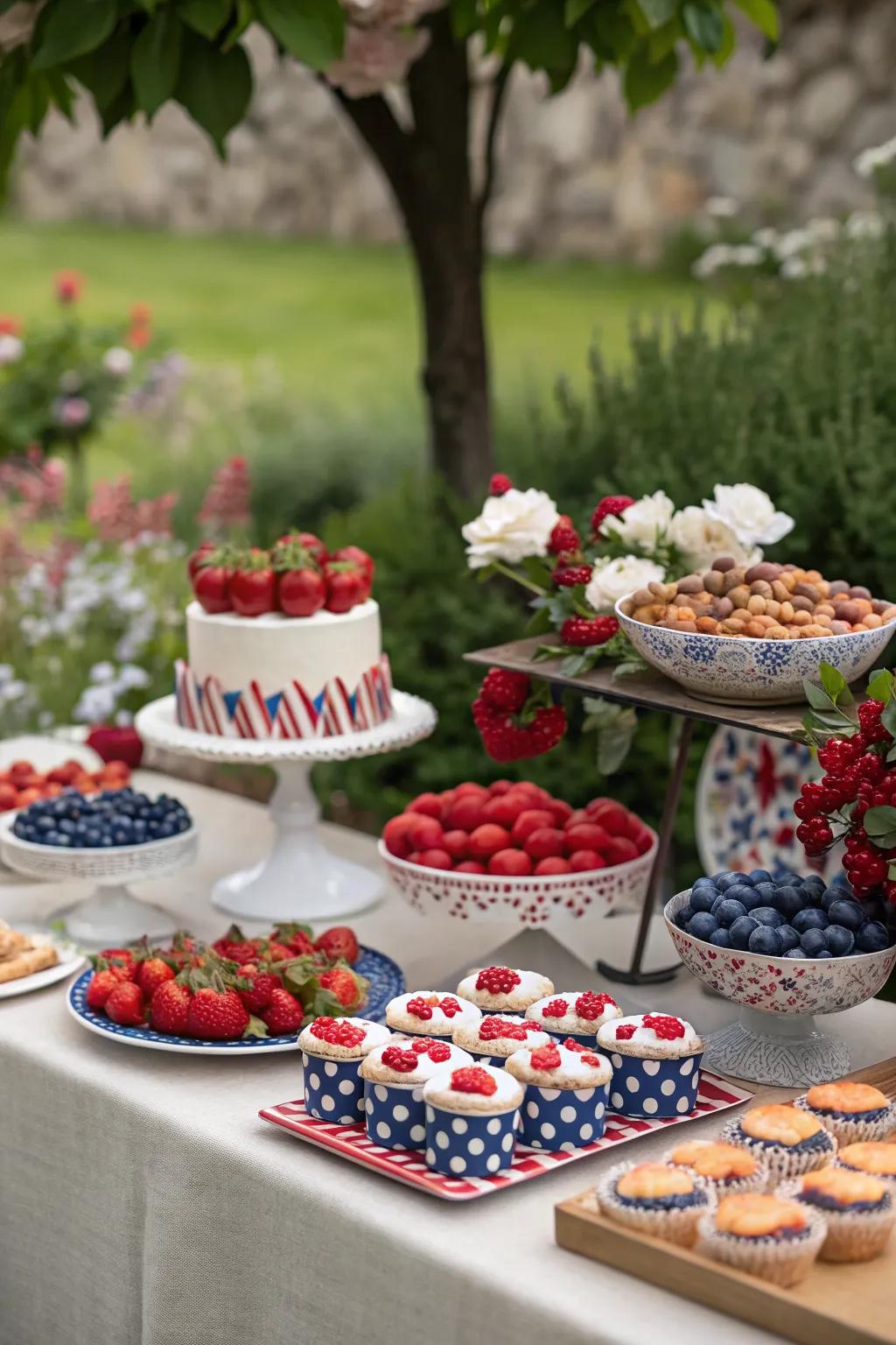 A color-coordinated food display adds to the festive mood.
