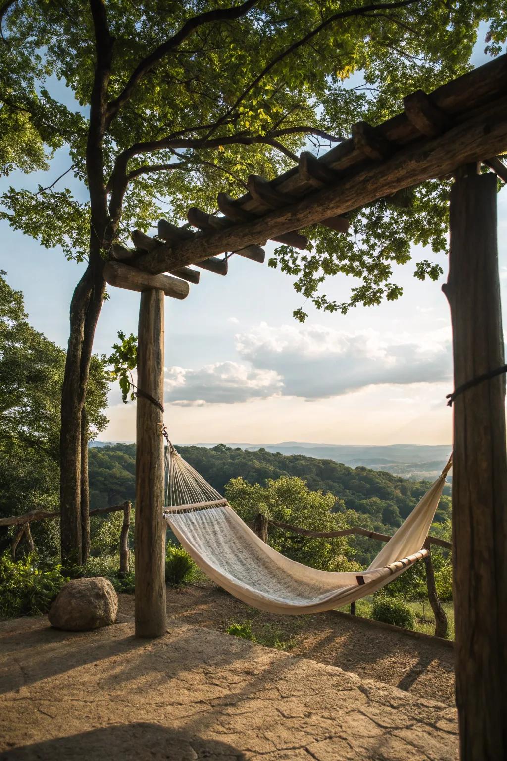 A hammock hideaway offers ultimate relaxation in your outdoor alcove.