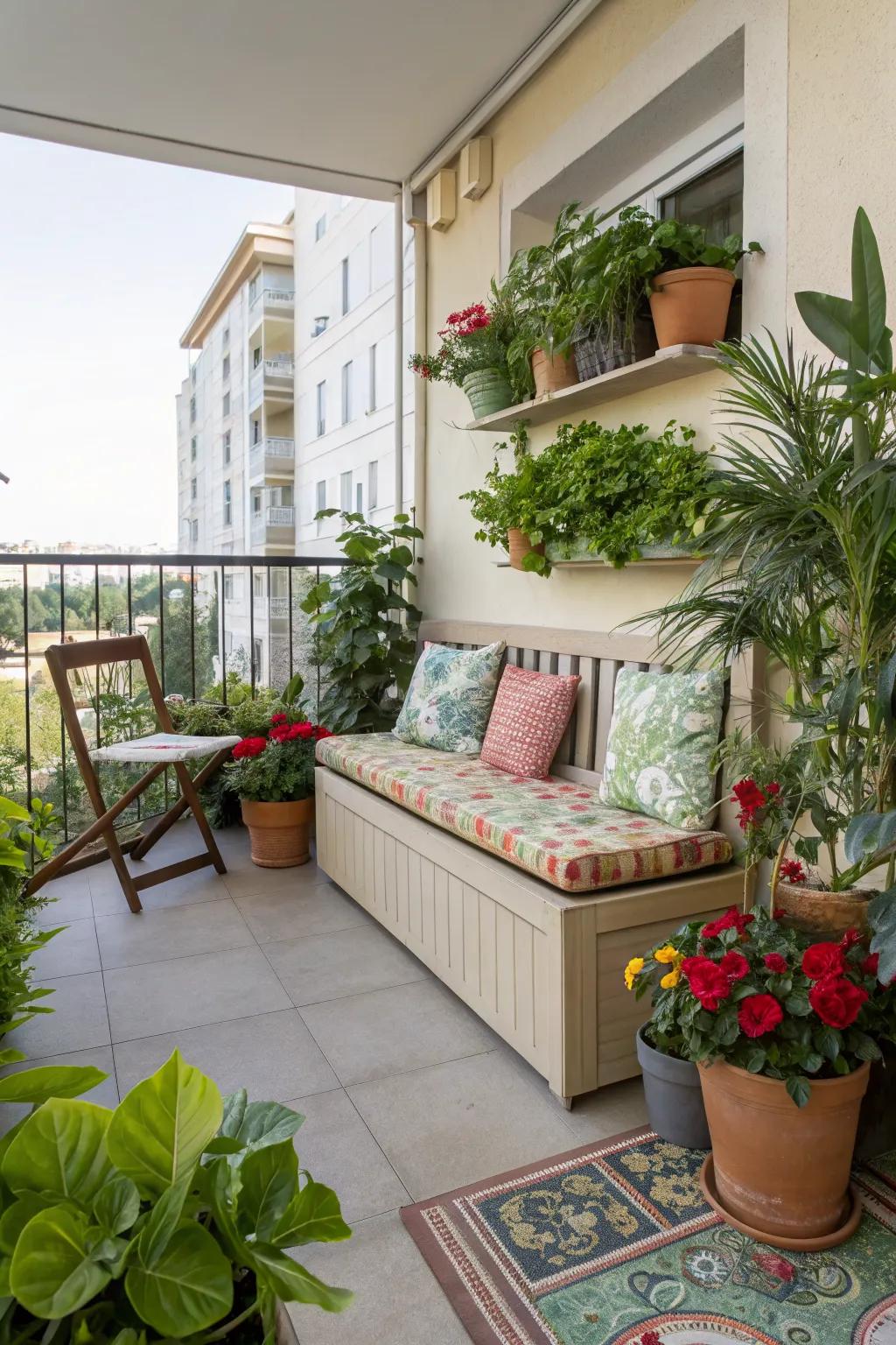 Multi-purpose furniture keeps this patio organized and functional.