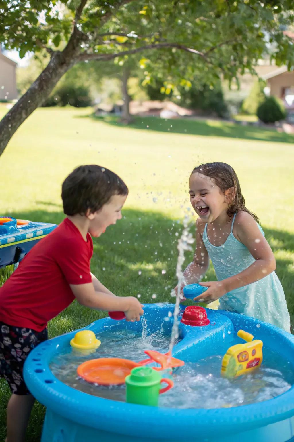 A water play area provides refreshing fun for the little ones.