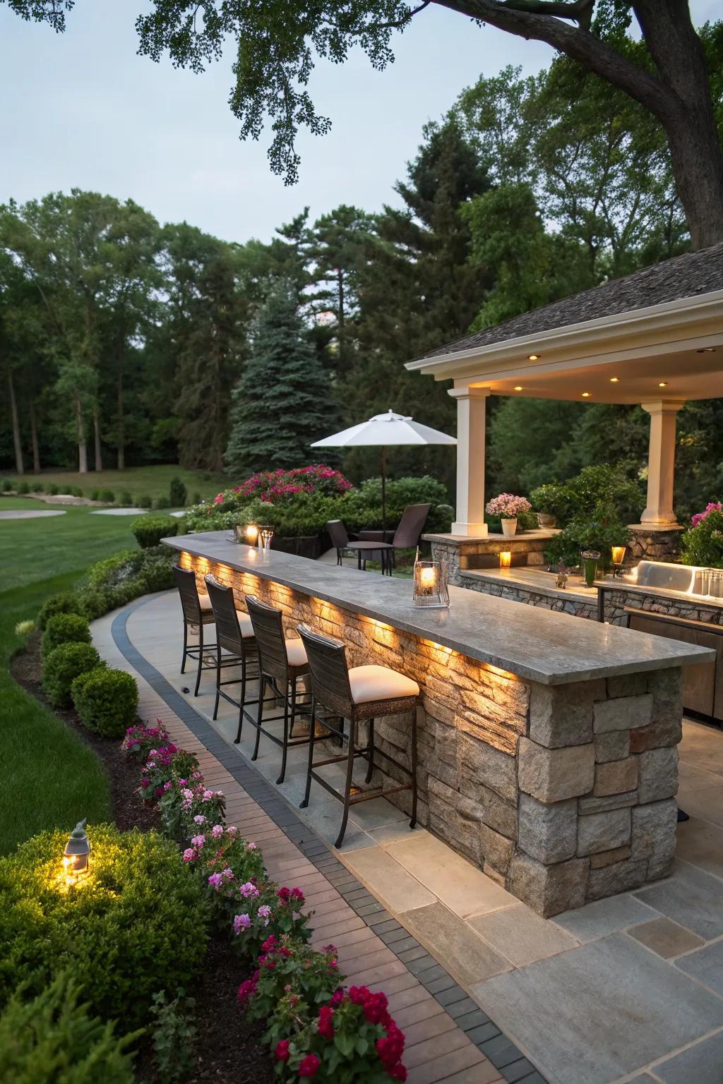 Natural stone countertops blend seamlessly with outdoor settings.