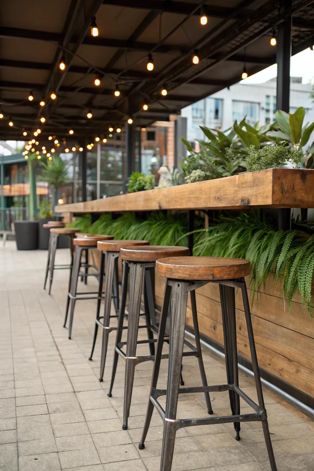 Achieve industrial chic with durable reclaimed steel bar stools.