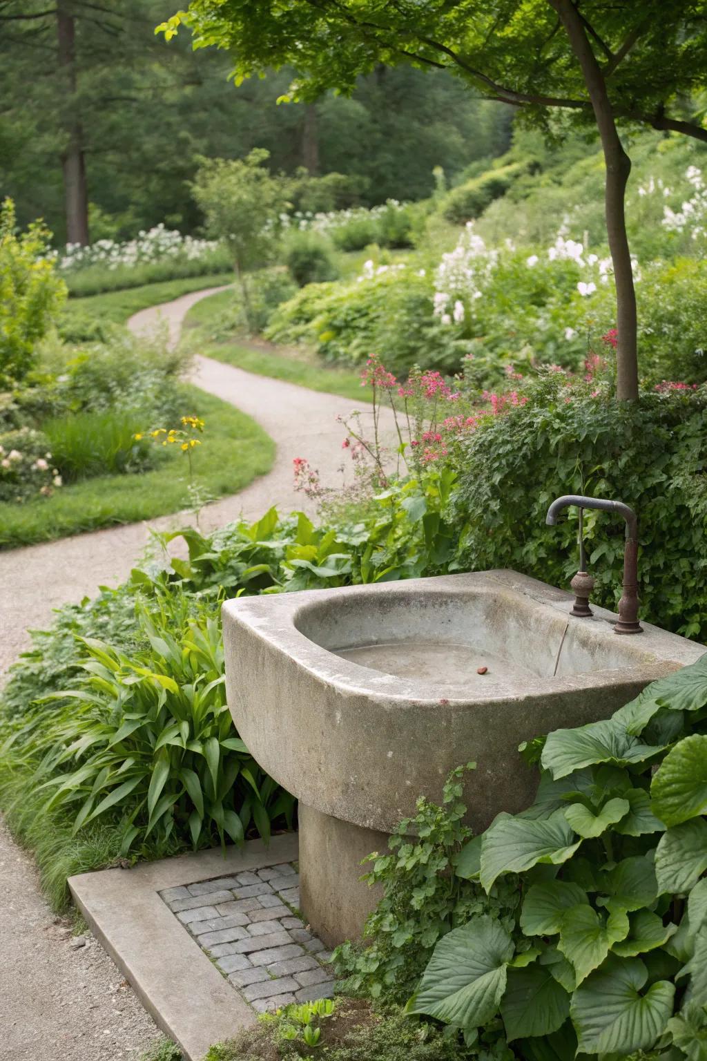 Seamlessly blend sinks with garden greenery