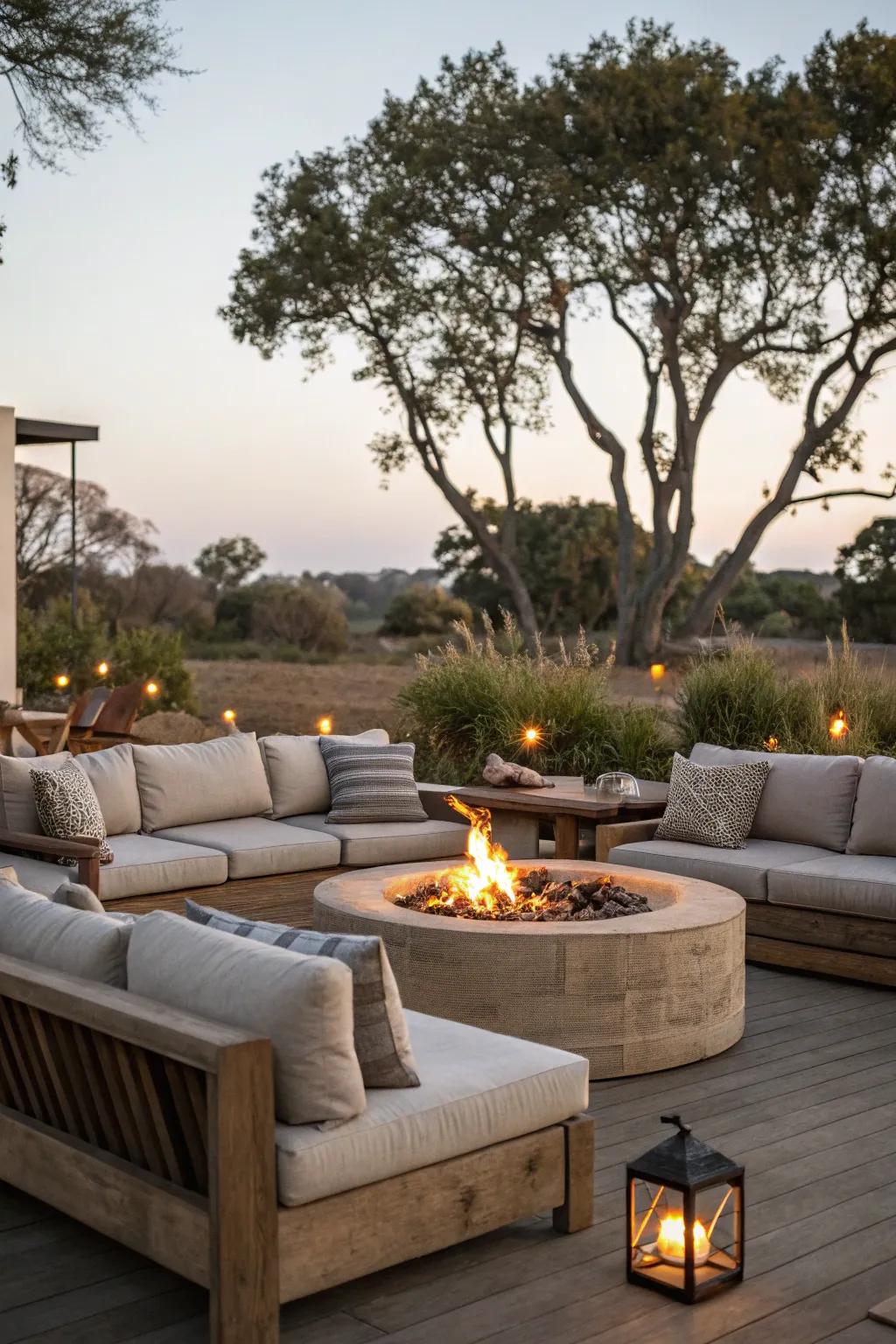 Gather around a fire pit for warmth and ambiance.