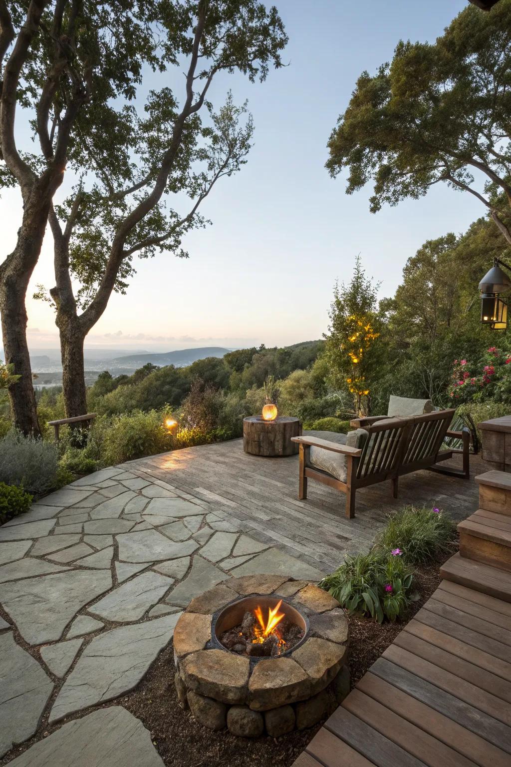 Flagstone decking offers a natural, earthy charm.