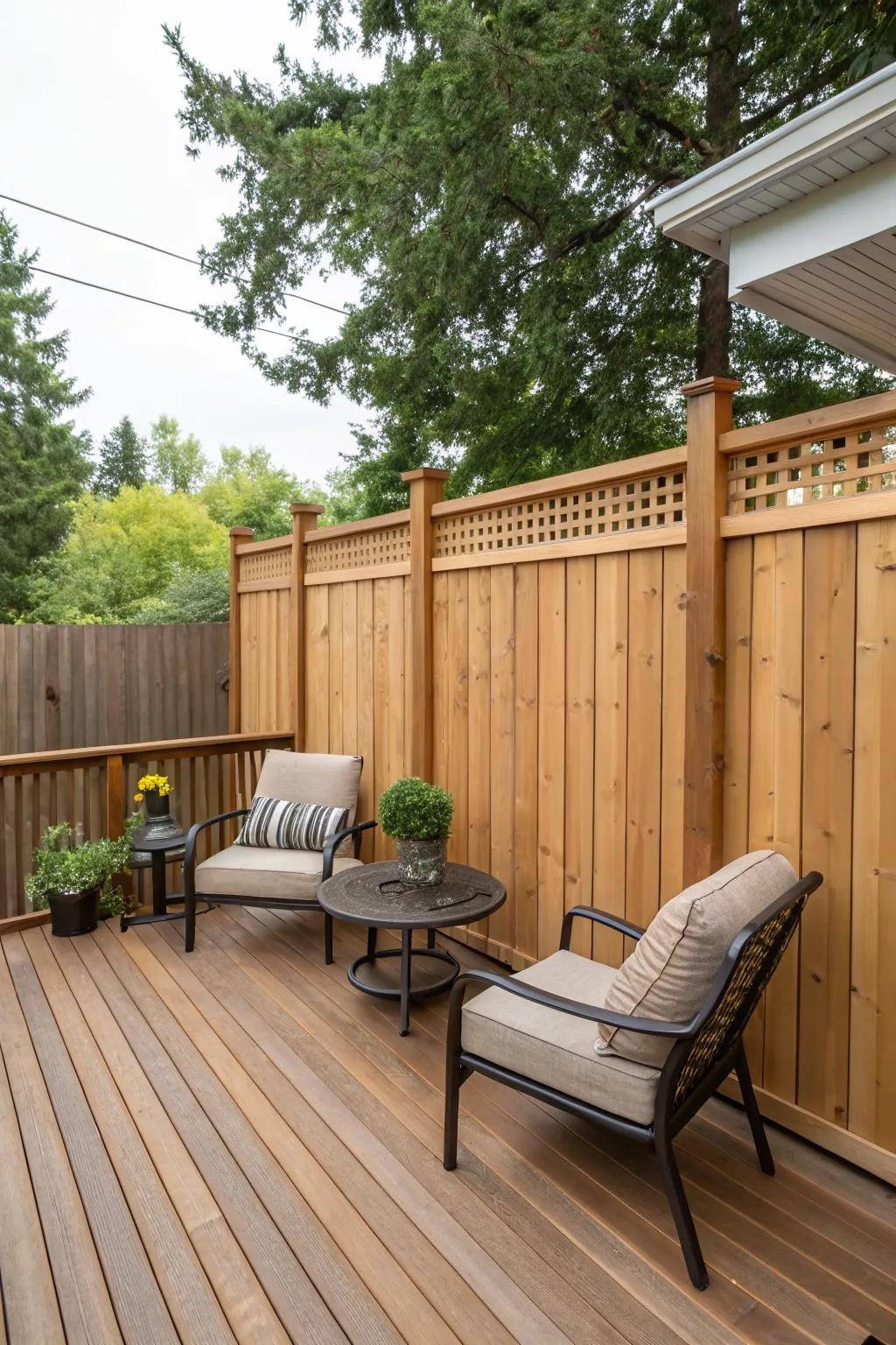 A deck wall offers substantial privacy for your outdoor space.
