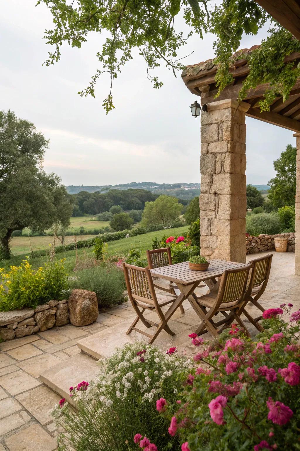 Embrace nature with wood and stone elements that harmonize with your environment.