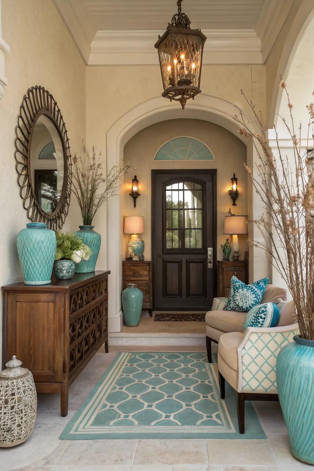 A well-coordinated color scheme enhances the entryway's appeal.