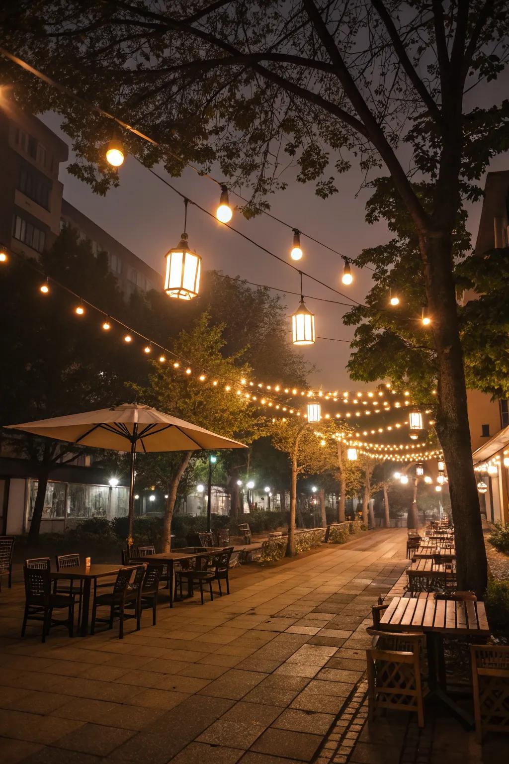 Lighting adds magic and warmth to outdoor spaces.