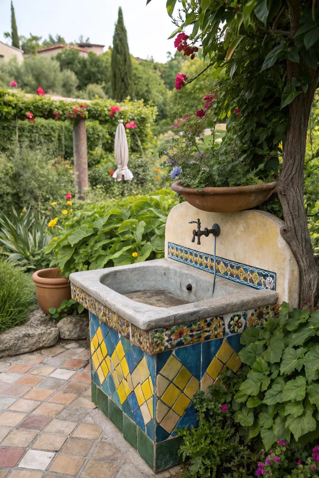 Express yourself with a vibrant tile backsplash for your garden sink.