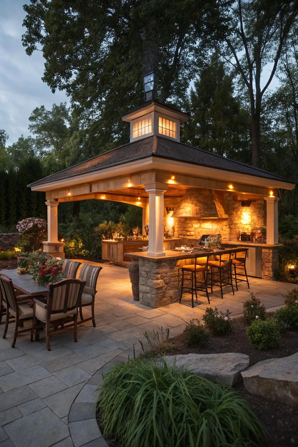 Create a magical ambiance with thoughtfully placed outdoor lights.