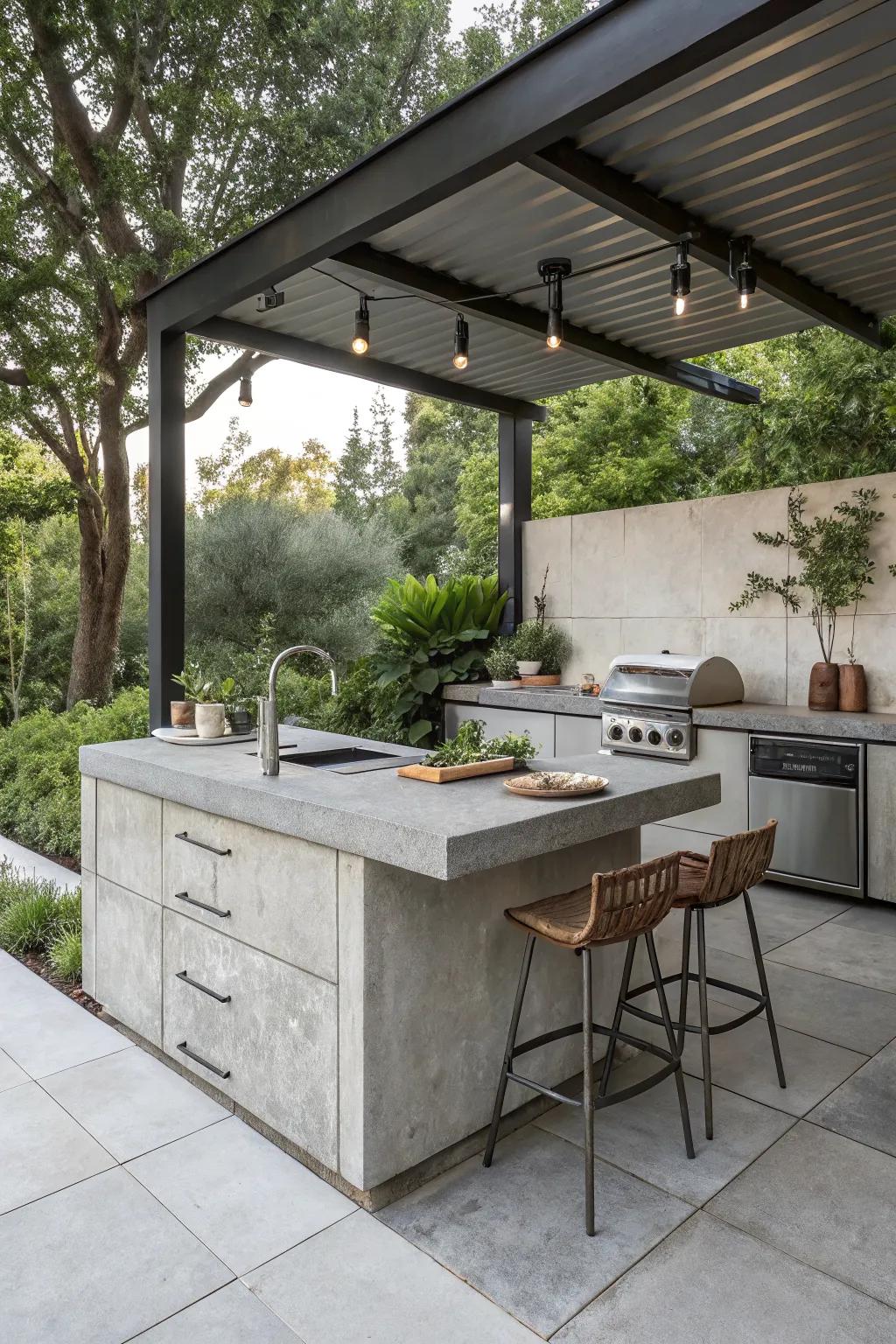 Achieve an industrial chic look with concrete tiles.